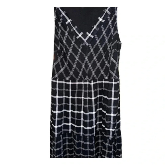 J. Jill Black White Mixed Print Plaid Print Midi Dress Size Large Petite - Picture 7 of 10